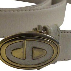 Dior White & Gold Leather CD Logo Buckle Belt